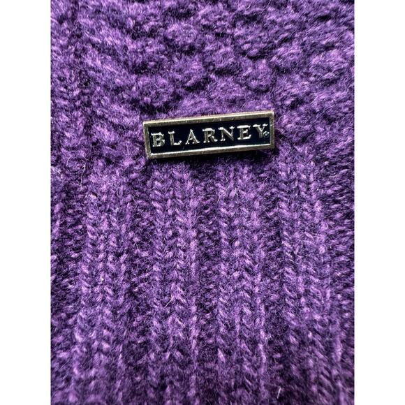 Blarney Aran Originals Wool Fishermans Sweater Purple Cable Knit Turtleneck SZ L - Picture 2 of 12